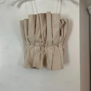 Tan Strapless Ruffle Top